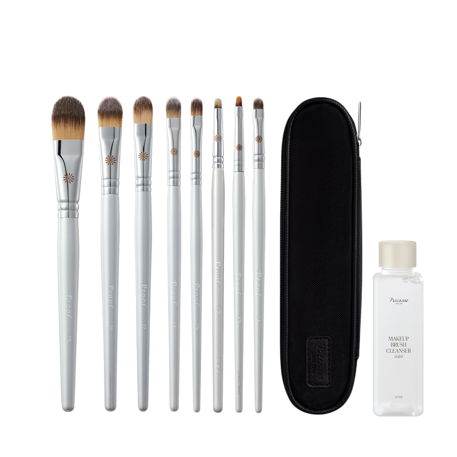 BỘ CỌ TRANG ĐIỂM NỀN VÀ CHE KHUYẾT ĐIỂM PICCASSO PROOF SILVER CAO CẤP 8 CÂY