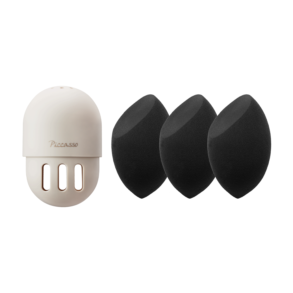 Set Bộ 3 Bông Mút Trang Điểm Piccasso Black Marshmallow Kèm Hộp Đựng Silicon Cao Cấp