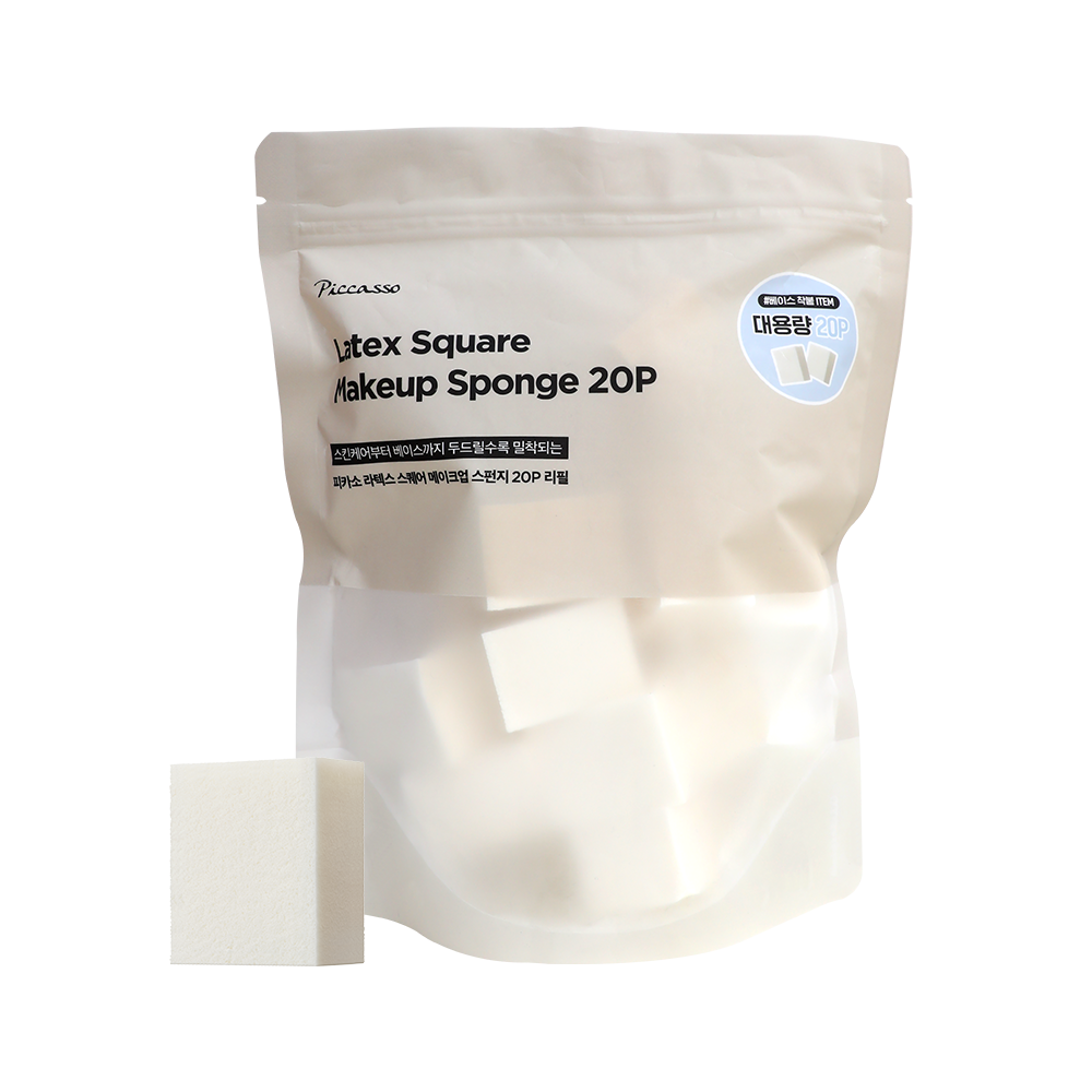 Bông Mút Trang Điểm Khối Vuông Piccasso Latex Square Sponge Refill 20P - Set 20 Miếng Mút Vuông Tán Nền Mịn, Bản Refill Tiết Kiệm