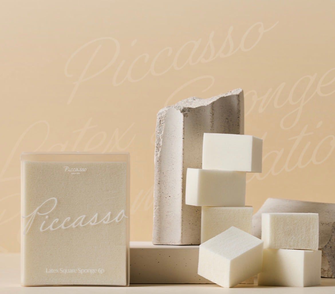 Bông Mút Trang Điểm Piccasso Latex Square Sponge 6P - Set 6 Miếng Kèm Hộp Đựng