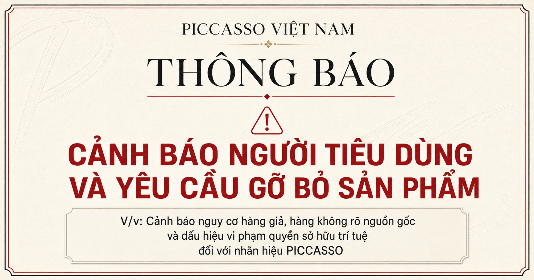 Cảnh báo nguy cơ hàng giả và vi phạm nhãn hiệu PICCASSO