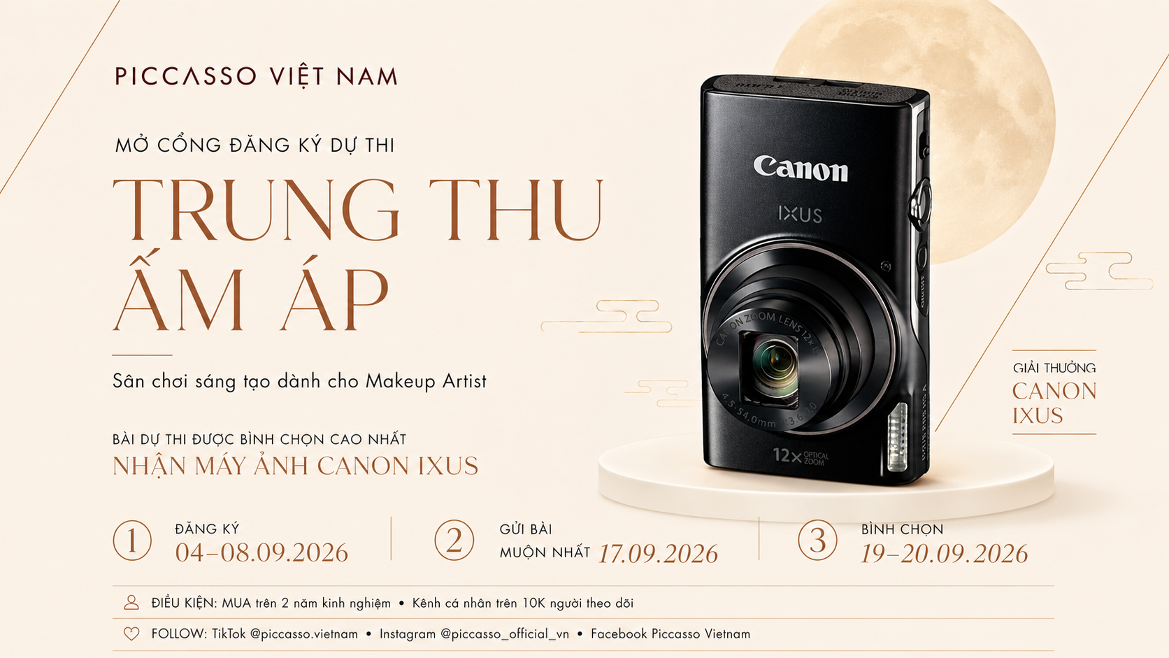 Mở đăng ký cuộc thi Makeup “Trung Thu Ấm Áp 2026” – Cơ hội nhận Canon IXUS 285 HS A